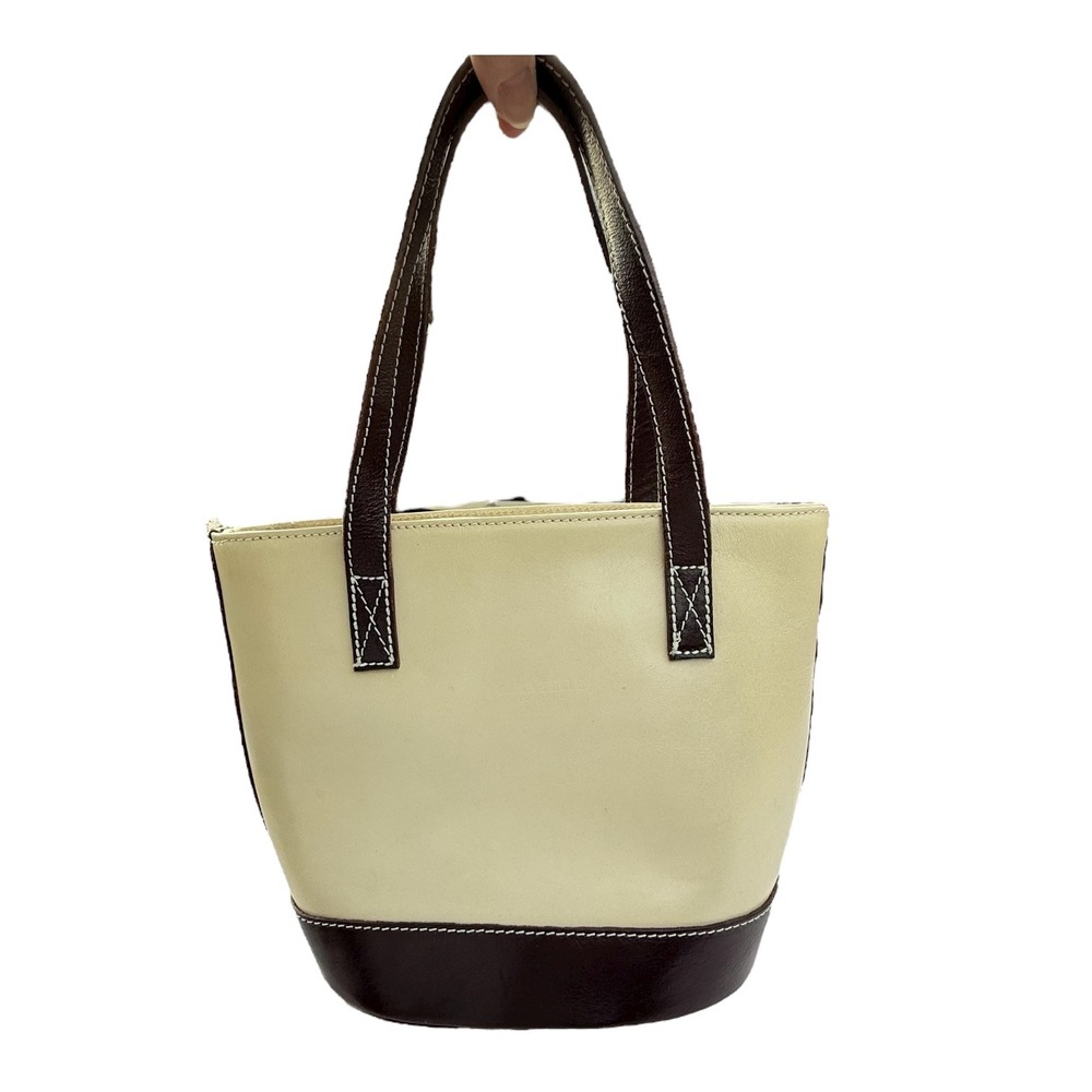 Vera Pelle Genuine Leather Shoulder Bag Cream Brown Made Italy Handle Crossbody